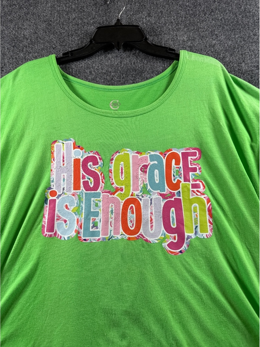 Cato Womens 14/16W Green His Grace Is Enough Christian Graphic T Shirt Plus Size